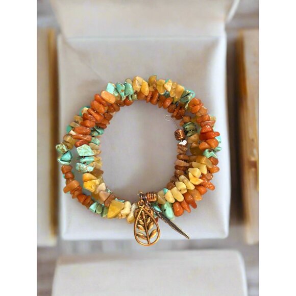Chunky Multi-Stone Chip Stretch Bracelet – Earth Tone & Turquoise Mix - Picture 1 of 2
